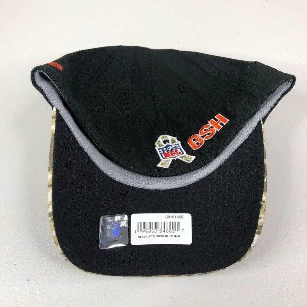 New Era Chicago Bears Salute To Service Hat Cap 39Thirty Flex S/M Black Camo NWT
